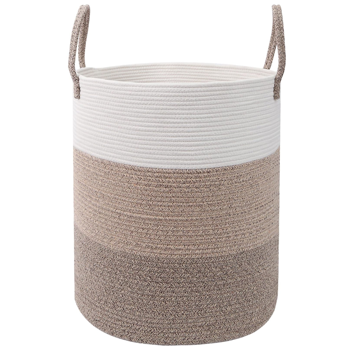 Large Laundry Hamper, Woven Rope Basket with Sturdy Handles- Grey