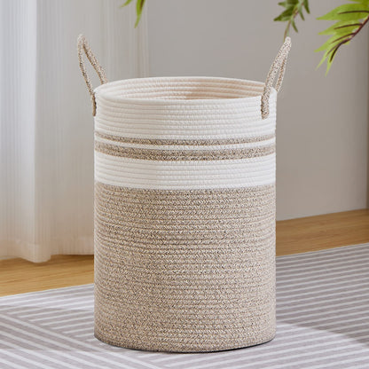 VIPOSCO 58L Tall Woven Laundry Basket Hamper, White Brown
