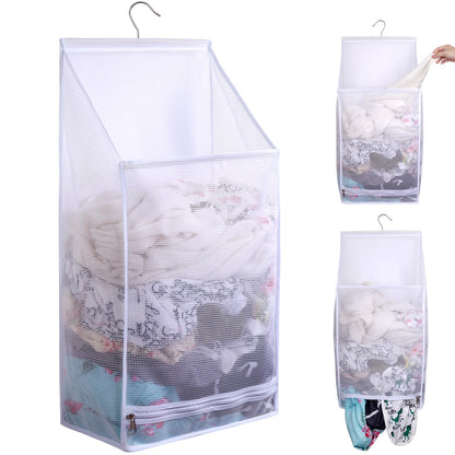 Hanging Collapsible Breathable Mesh laundry bags,Fast Drying Portable Space Saving Laundry Hamper for dorm,Rv Laundry Hamper Storage (Black)