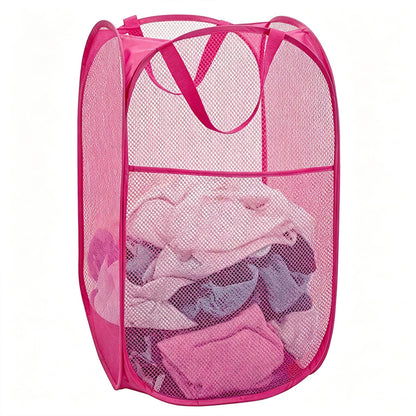 Larpur 2 Pcs Popup Mesh Laundry Baskets, Collapsible and Portable Clothes Washing Laundry Hampers with Reinforced Carry Handles, Gray Clothes Hamper for Home, Travel, College Dorm