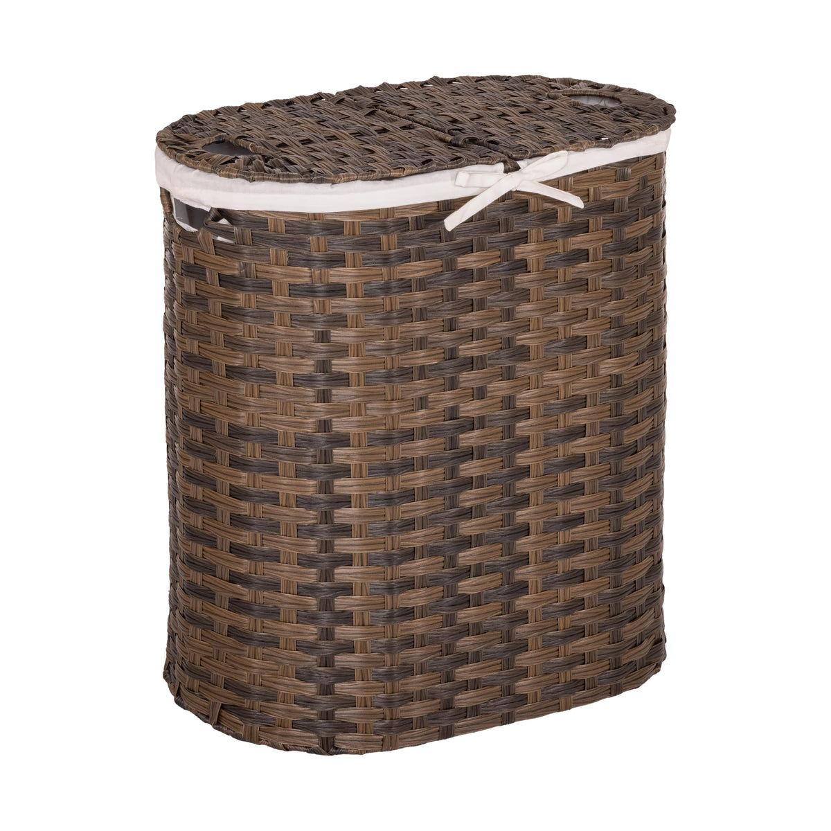 Seville Classics Premium Handwoven Portable Laundry Bin Basket with Carrying Handles, Household Storage for Clothes, Linens, Sheets, Mocha Brown, Oval Hamper