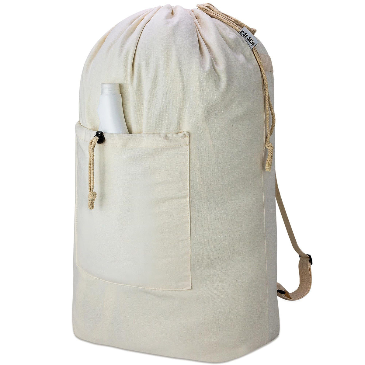 Laundry Bag Backpack, Canvas Laundry Bag with Straps & Drawstring, Beige XL