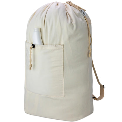 Laundry Bag Backpack, Canvas Laundry Bag with Straps & Drawstring, Beige XL