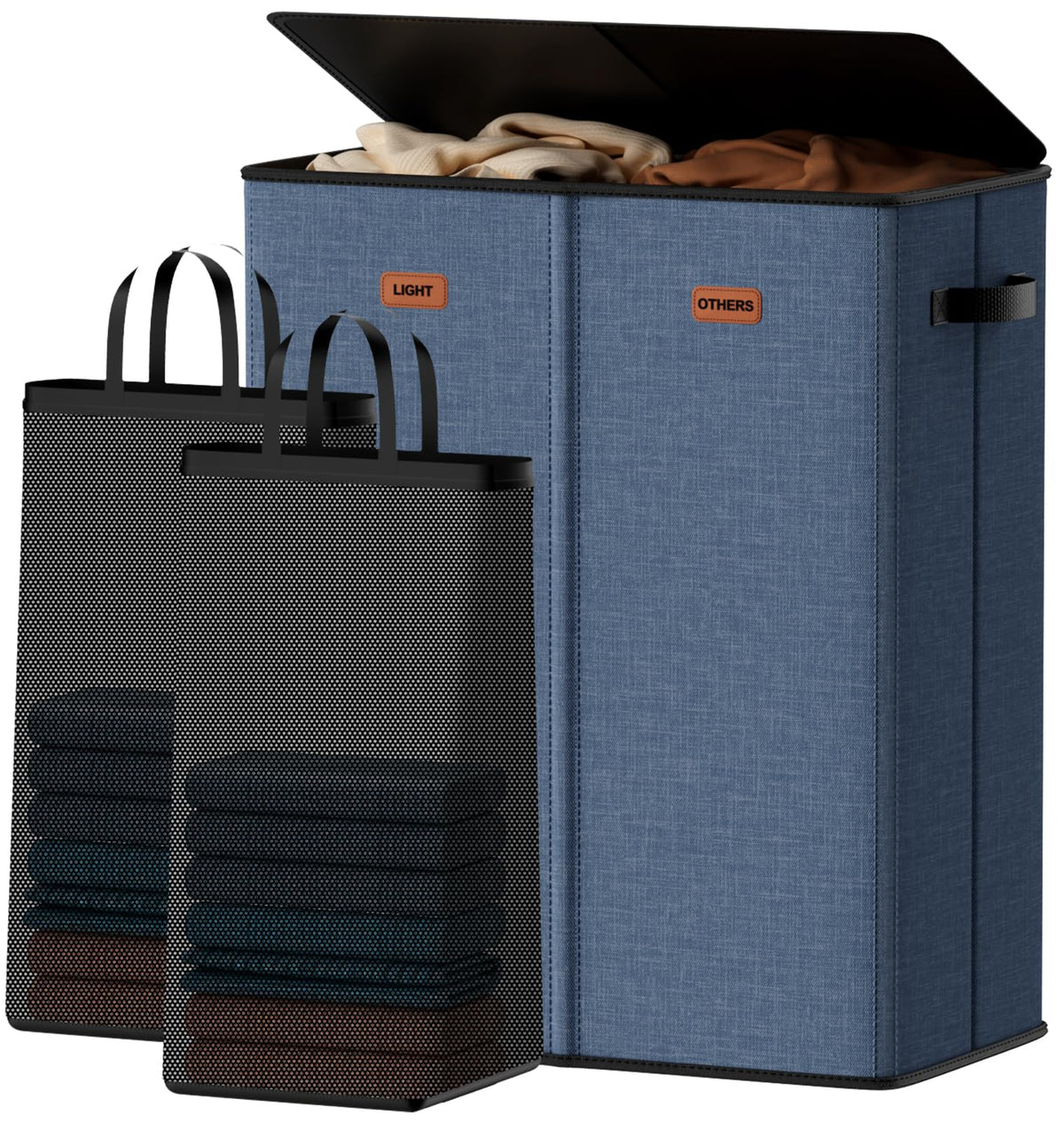 Laundry hamper 3 Section, XL Clothes Hamper with Lid & Inner Bag, Black
