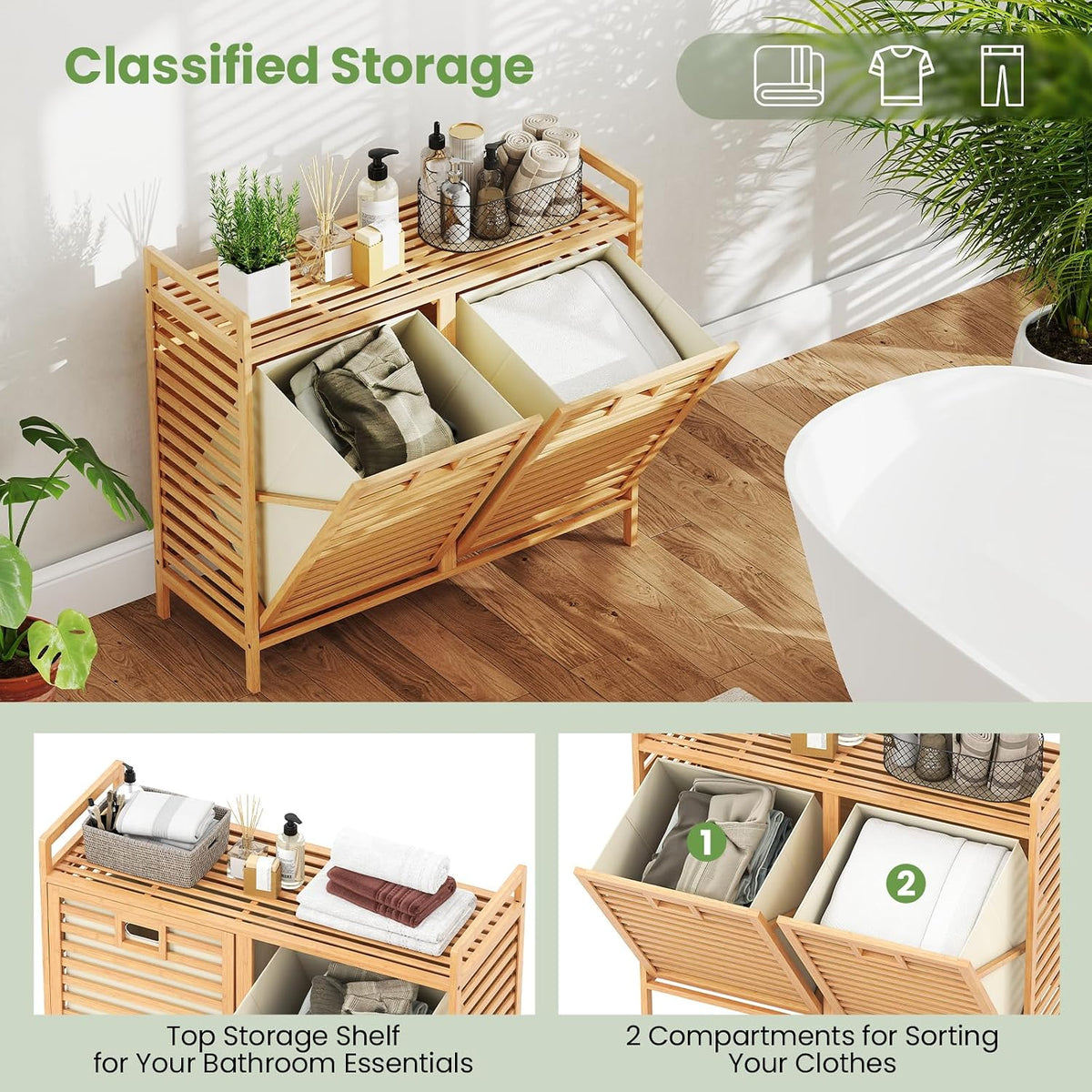 Giantex Bamboo Tilt Out Laundry Hamper Cabinet, Wicker Laundry Sorter
