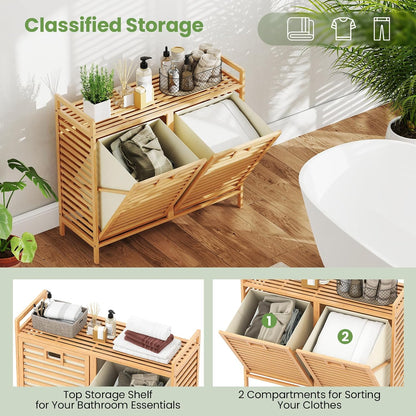 Giantex Bamboo Tilt Out Laundry Hamper Cabinet, Wicker Laundry Sorter