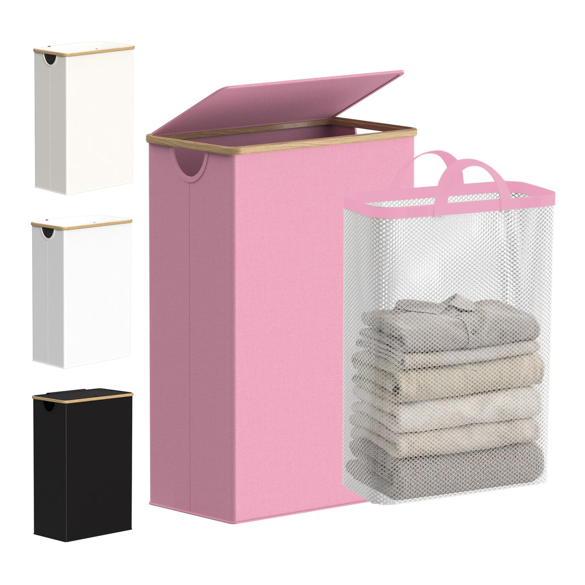 efluky Slim Laundry Hamper with Lid and Removable Bag, 75L Beige