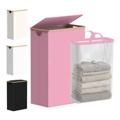 efluky Slim Laundry Hamper with Lid and Removable Bag, 75L Beige