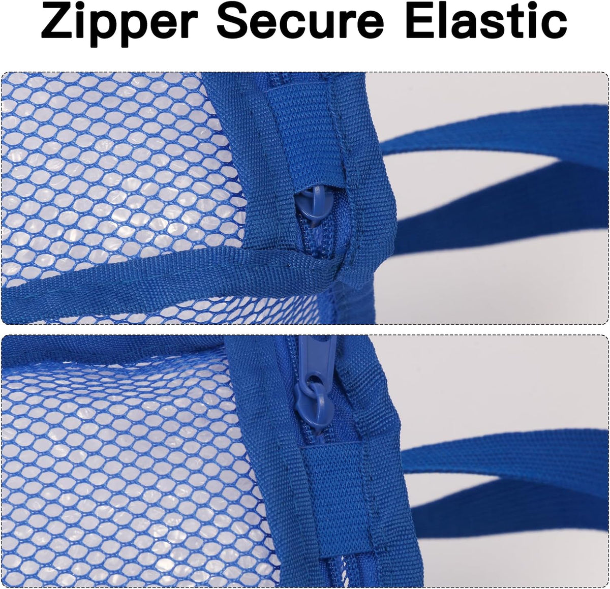 3-Pack 3D Cube Mesh Laundry Bags S/M/L with S-Hooks, Zippered Blue