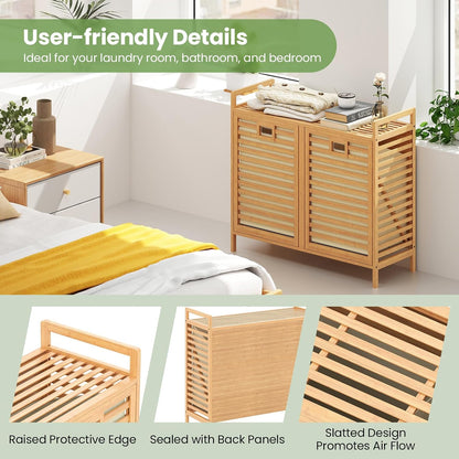 Giantex Bamboo Tilt Out Laundry Hamper Cabinet, Wicker Laundry Sorter