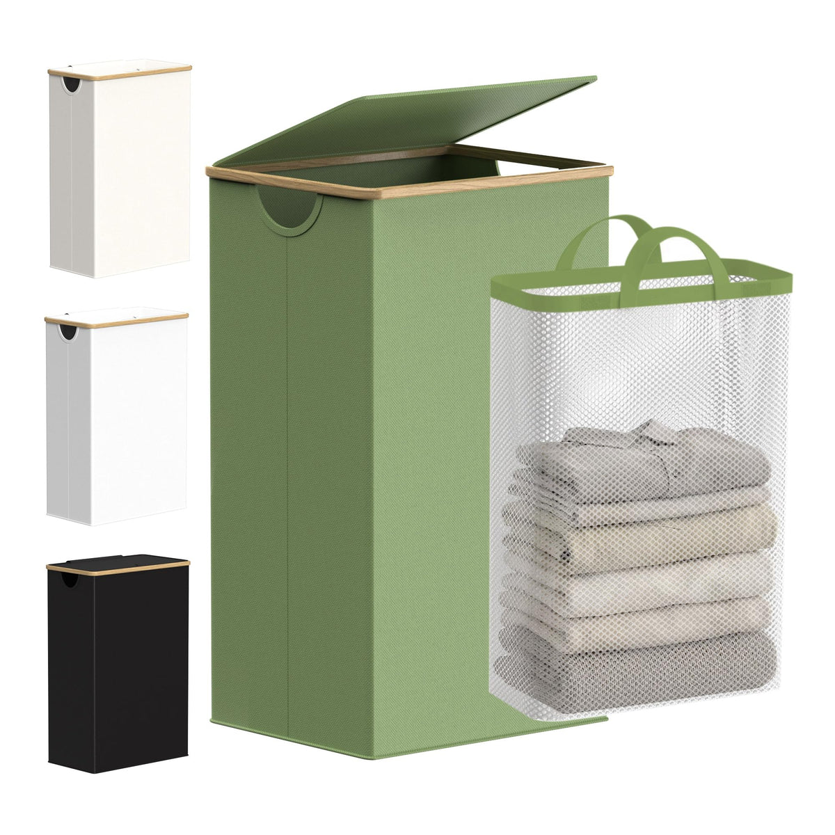 efluky Slim Laundry Hamper with Lid and Removable Bag, 75L Beige