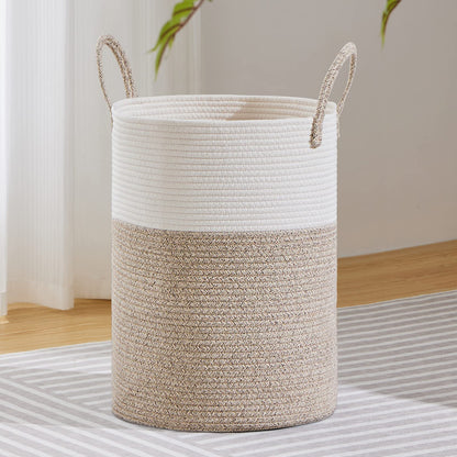 VIPOSCO 58L Tall Woven Laundry Basket Hamper, White Brown