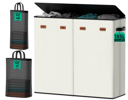 150L Double Laundry Hamper with Lid – 2-Section Clothes Hamper with Removable Bag for Bathroom, Bedroom, Laundry Room & Dorm