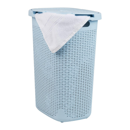 Mind Reader Slim Laundry Hamper with Lid, 60L Tall Clothes Basket, Narrow Tapered Design for Bathrooms, Closets and Laundry Rooms, Plastic, Ivory