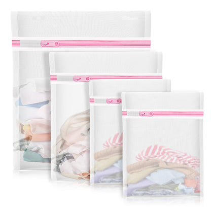 4Pcs Mesh Laundry Bags, Lingerie Bags for Washing Delicates,Mesh Wash Bags for Toy Storage & Cleaning, Travel Storage Organizer Bag, Dorm Room Essentials (1 Large, 1 Medium, 2 Small) (Fine Net)