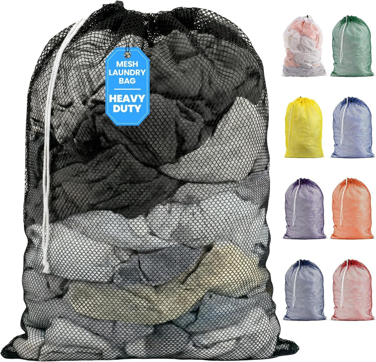 Handy Laundry Mesh XL Laundry Bag 24"x36", Heavy Duty Drawstring, Black