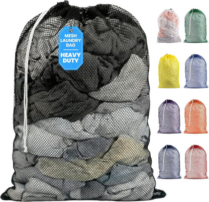 Handy Laundry Mesh XL Laundry Bag 24"x36", Heavy Duty Drawstring, Black