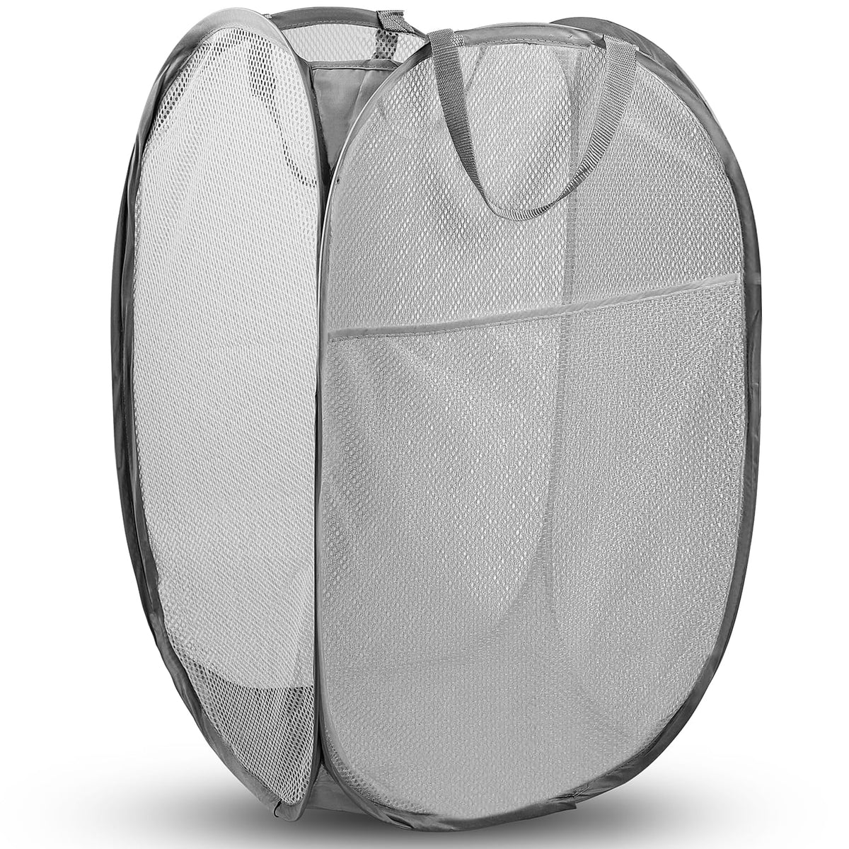 Pop Up Laundry Hamper, 70L Collapsible Mesh Basket with Side Pocket, Black