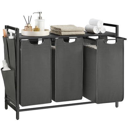 VASAGLE Laundry Hamper with Shelf, 3 Pull-Out Bags, 3 x 10.6 Gallons (40 L)