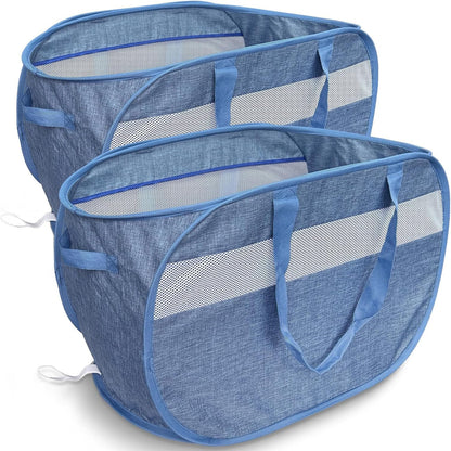 Pop Up Laundry Hamper 2 Pack with Handles & Side Pockets