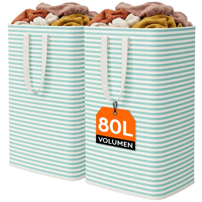 Lifewit 80L Large Laundry Baskets, Laundry Hampers Bags, 2 Pack, Grey&Blue