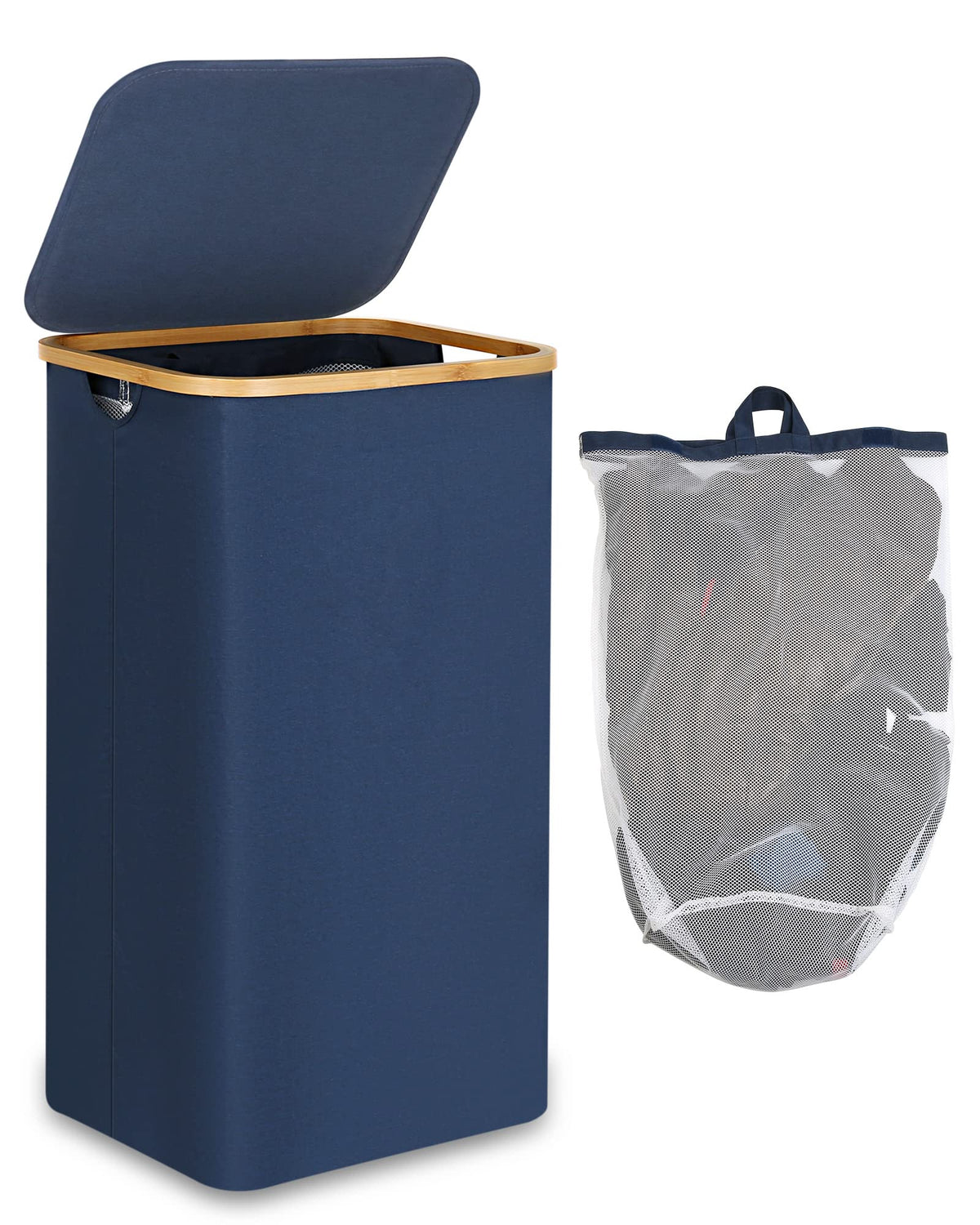 efluky Slim Laundry Hamper with Lid and Removable Bag, 75L Beige