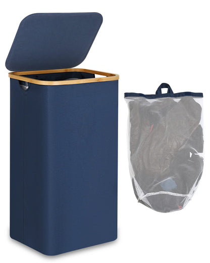 efluky Slim Laundry Hamper with Lid and Removable Bag, 75L Beige