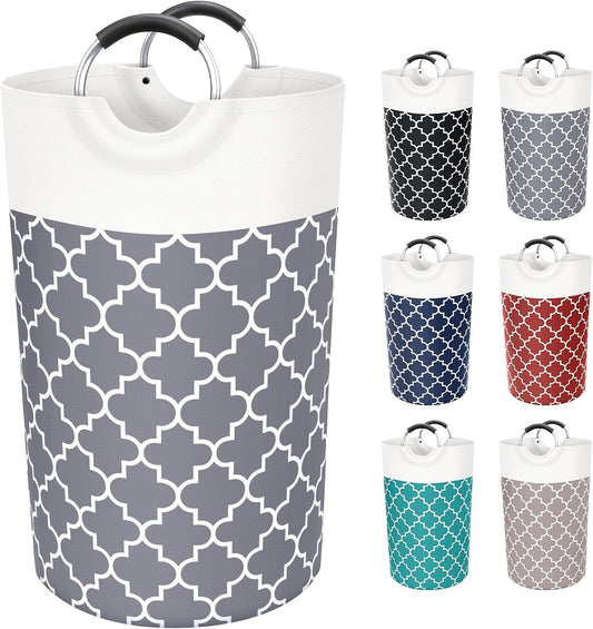 Large Laundry Basket 82L Tall Collapsible Hamper with Handles for Dorm Grey