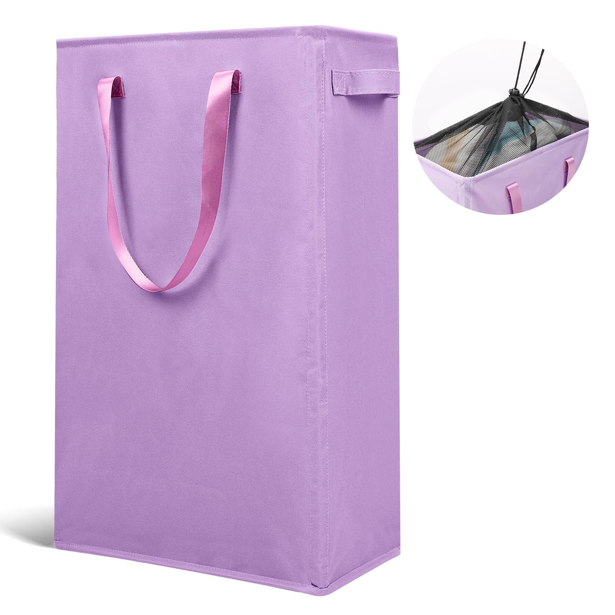 Odonata Slim Laundry Hamper Handles Collapsible Laundry Basket Thin Dirty Clothes Basket Narrow Laundry Bag Foldable Dirty Hamper 45L (Black)