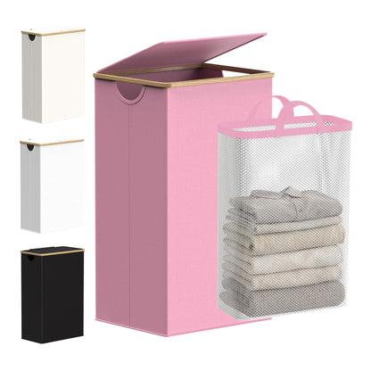 efluky Slim Laundry Hamper with Lid and Removable Bag, 75L Beige