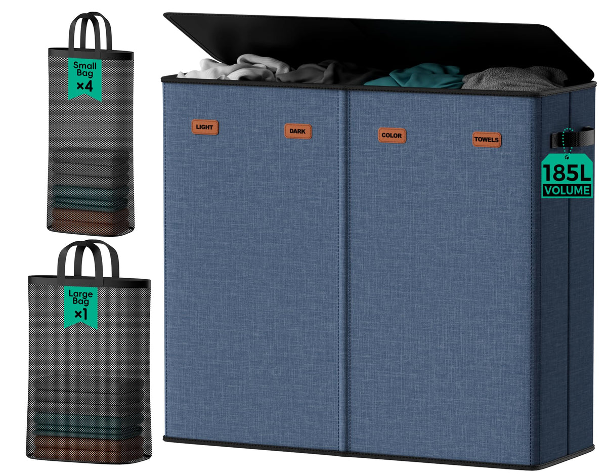 150L Double Laundry Hamper with Lid – 2-Section Clothes Hamper with Removable Bag for Bathroom, Bedroom, Laundry Room & Dorm