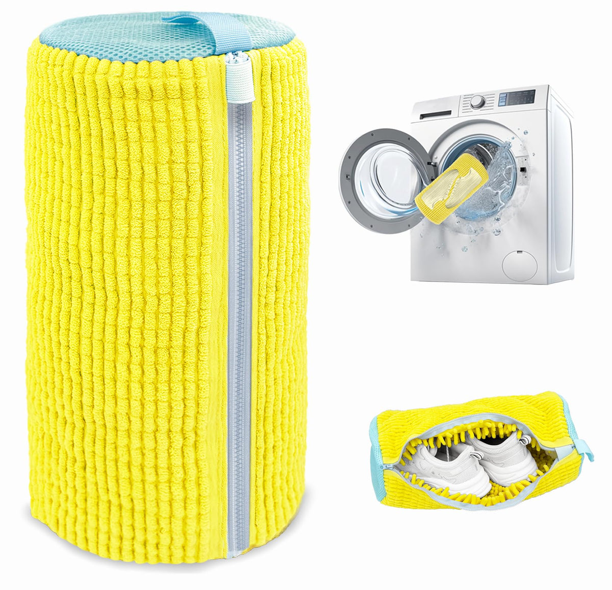 Shoe Washing Machine Bag,Laundry Shoe Bag for Washer and Dryer,Reusable Shoe Cleaning Bag for Sneakers,Tennis Shoes,With Self-locking Zipper, Microfiber Inside (1, Yellow)
