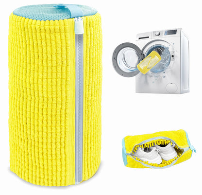 Shoe Washing Machine Bag,Laundry Shoe Bag for Washer and Dryer,Reusable Shoe Cleaning Bag for Sneakers,Tennis Shoes,With Self-locking Zipper, Microfiber Inside (1, Yellow)