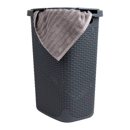 Mind Reader Slim Laundry Hamper with Lid, 60L Tall Clothes Basket, Narrow Tapered Design for Bathrooms, Closets and Laundry Rooms, Plastic, Ivory