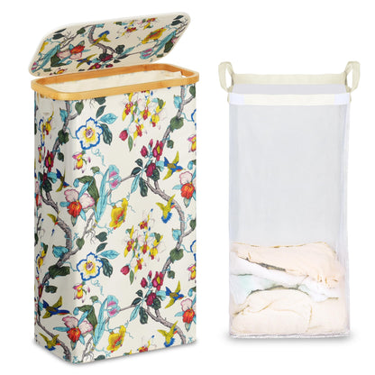 efluky Slim Laundry Hamper with Lid and Removable Bag, 75L Beige