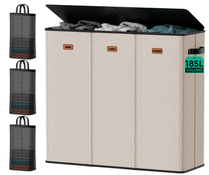 150L Double Laundry Hamper with Lid – 2-Section Clothes Hamper with Removable Bag for Bathroom, Bedroom, Laundry Room & Dorm