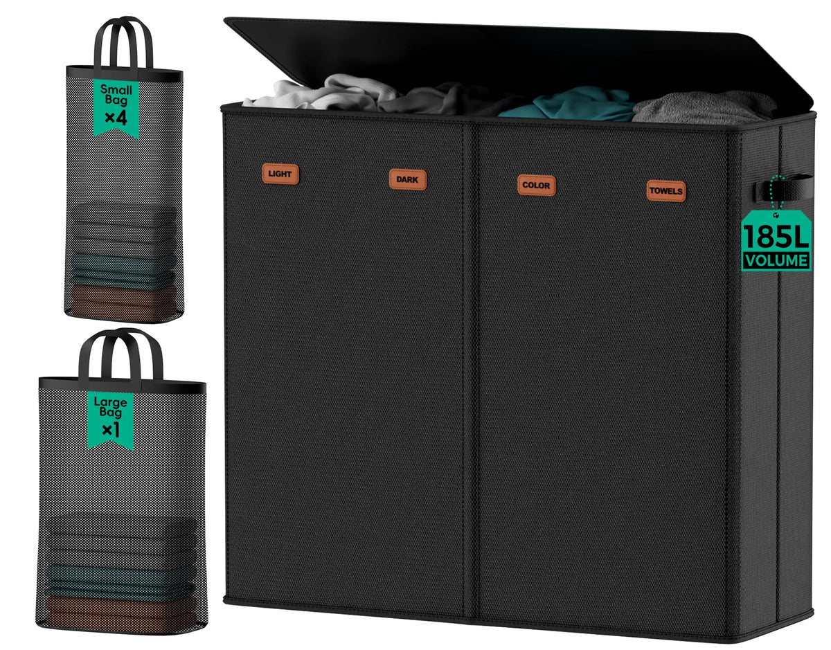 150L Double Laundry Hamper with Lid – 2-Section Clothes Hamper with Removable Bag for Bathroom, Bedroom, Laundry Room & Dorm