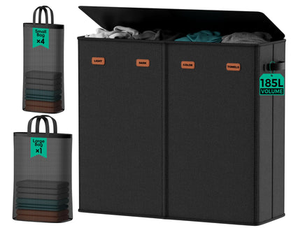 150L Double Laundry Hamper with Lid – 2-Section Clothes Hamper with Removable Bag for Bathroom, Bedroom, Laundry Room & Dorm