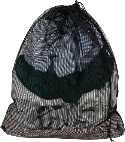 uxcell Mesh Laundry Bag 15.7x19.7" Large Drawstring Net Coarse Mesh, Black