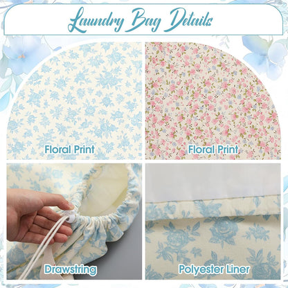 Satinior 2 Pcs Floral Laundry Bag Backpack for Dorm Travel 29" x 18" Canvas