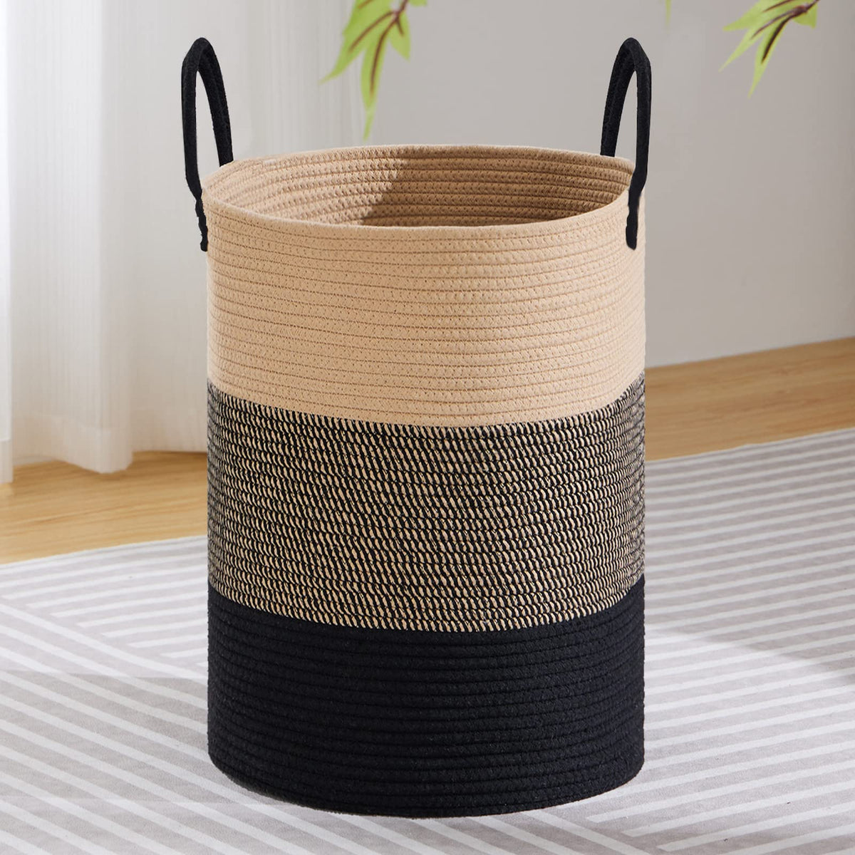 VIPOSCO 58L Tall Woven Laundry Basket Hamper, White Brown