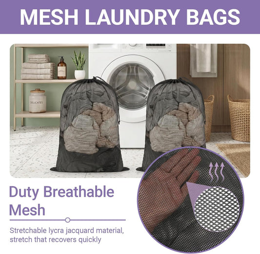 2 Pack Large Mesh Laundry Bags Black 23.6x35.4 Inch