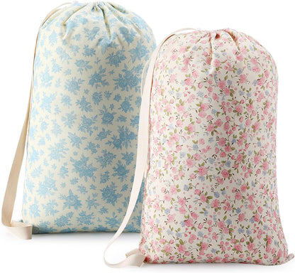 Satinior 2 Pcs Floral Laundry Bag Backpack for Dorm Travel 29" x 18" Canvas