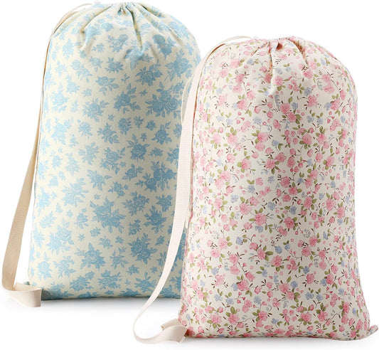 Satinior 2 Pcs Floral Laundry Bag Backpack for Dorm Travel 29" x 18" Canvas
