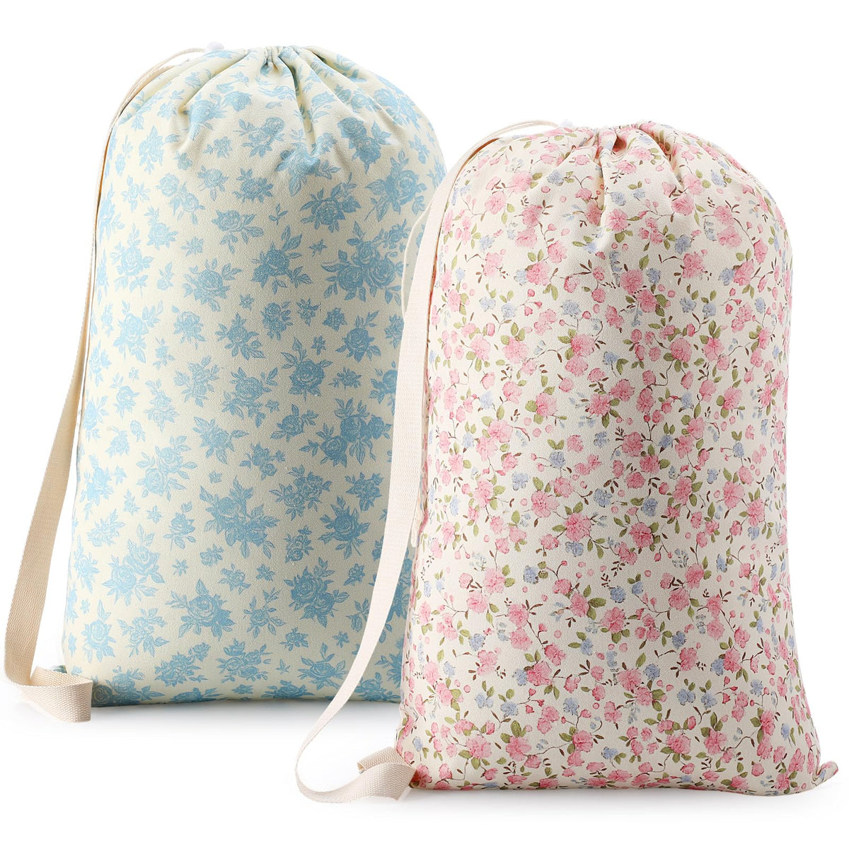 Satinior 2 Pcs Floral Laundry Bag Backpack for Dorm Travel 29" x 18" Canvas