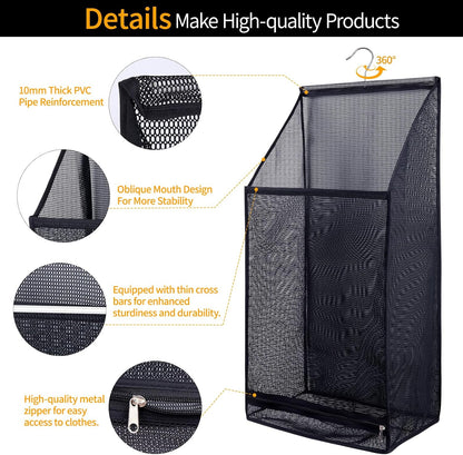 Hanging Collapsible Breathable Mesh laundry bags,Fast Drying Portable Space Saving Laundry Hamper for dorm,Rv Laundry Hamper Storage (Black)