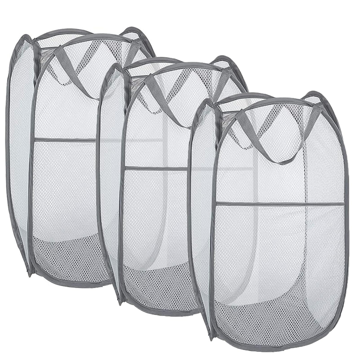 Larpur 2 Pcs Popup Mesh Laundry Baskets, Collapsible and Portable Clothes Washing Laundry Hampers with Reinforced Carry Handles, Gray Clothes Hamper for Home, Travel, College Dorm