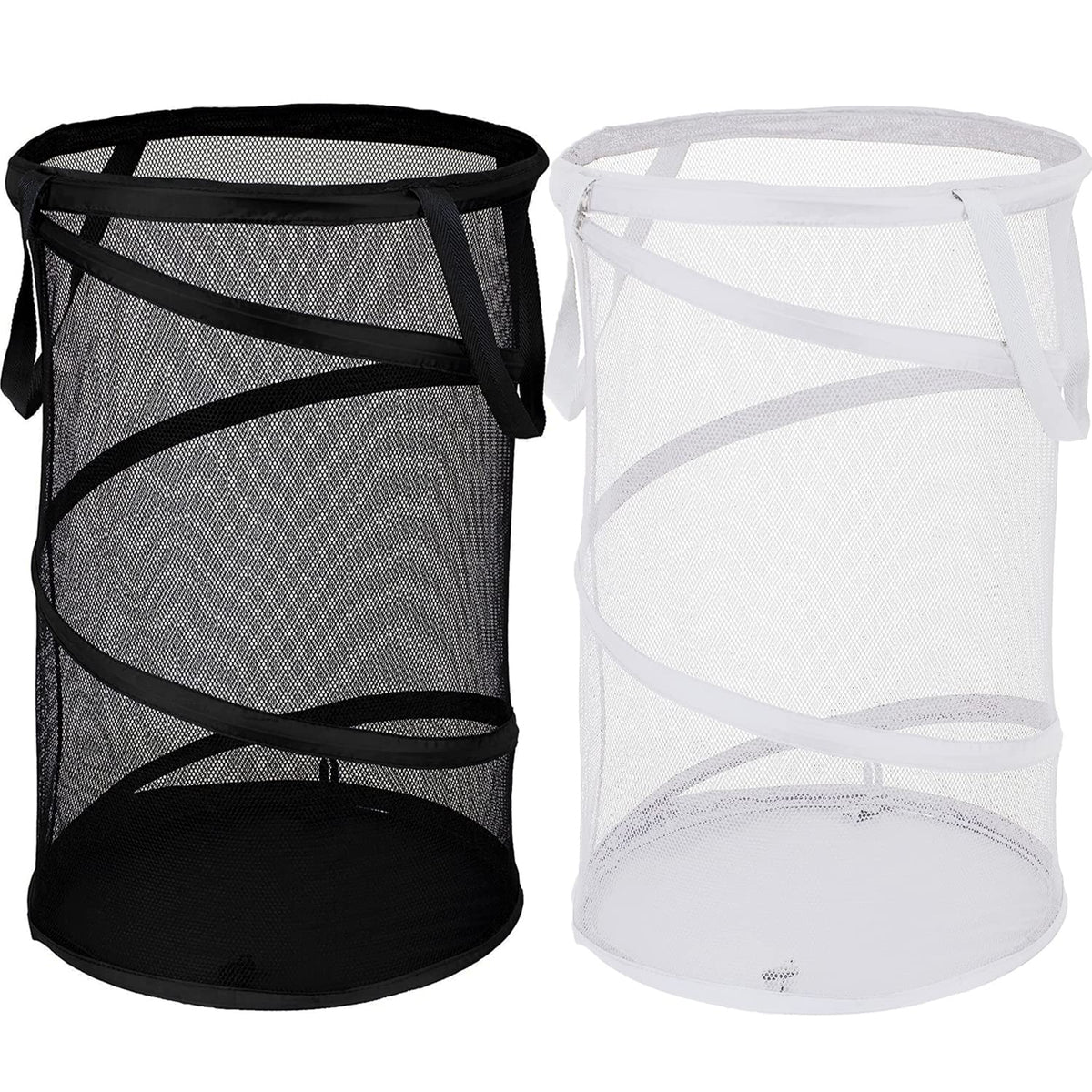 BATTOO Collapsible Laundry Basket Foldable Mesh Pop Up Hamper with Handles for Laundry Room, Bathroom, Kids Room, College Dorm, Travel, Storage Organizer Black