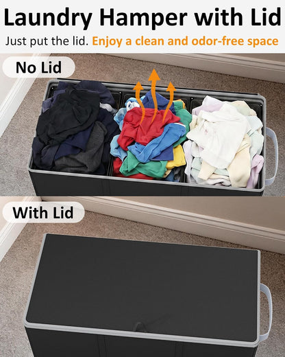 Optish 180L Laundry Hamper 3 Section, Large Hamper with Mesh Bags & Lid