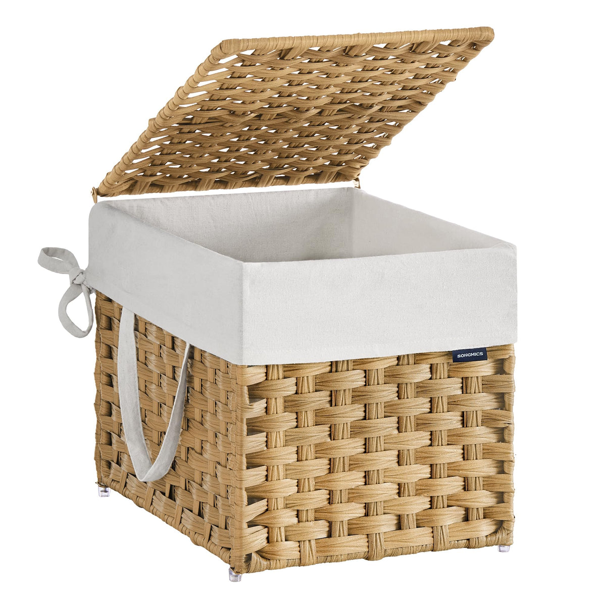 SONGMICS Laundry Hamper with Lid, 23.8 Gal (90 L) Synthetic Rattan,Foldable